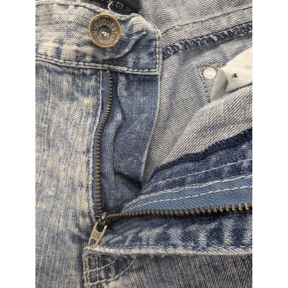 Request Jeans Shorts Mens 36 Acid Wash Denim Embroidered Distressed Pockets - Picture 12 of 13